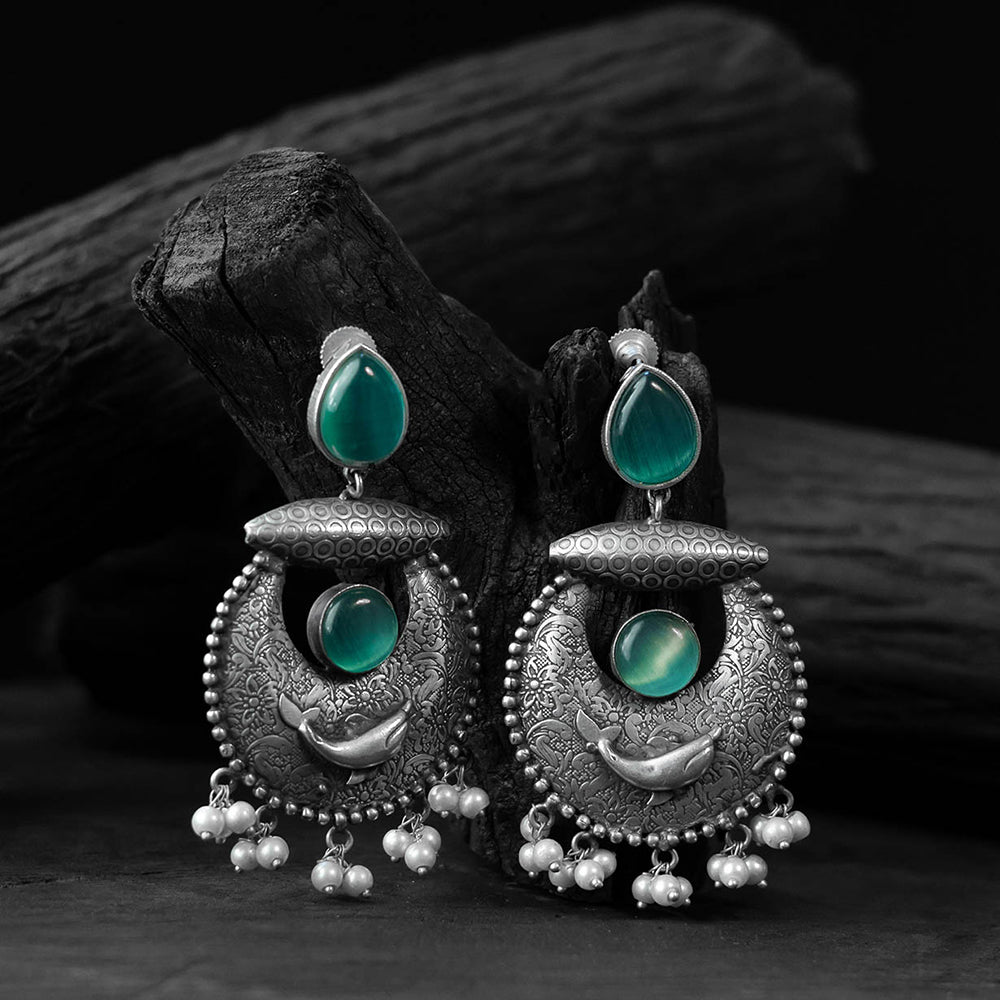 Green - saanjh bela chand-matsya oxidised earrings