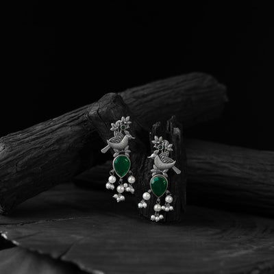 Green - saanjh bela cuckoo oxidised earrings - handcrafted