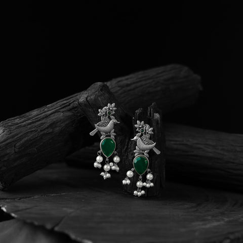Green - saanjh bela cuckoo oxidised earrings - handcrafted