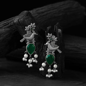 Green - saanjh bela cuckoo oxidised earrings - handcrafted