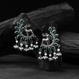 Green - saanjh bela deer oxidised earrings - handcrafted