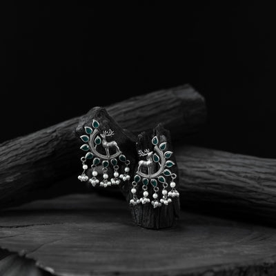 Green - saanjh bela deer oxidised earrings - handcrafted