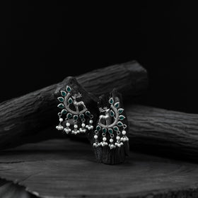 Green - saanjh bela deer oxidised earrings - handcrafted