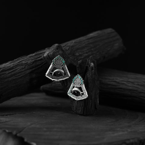 Green - saanjh bela dolphin oxidised earrings - handcrafted