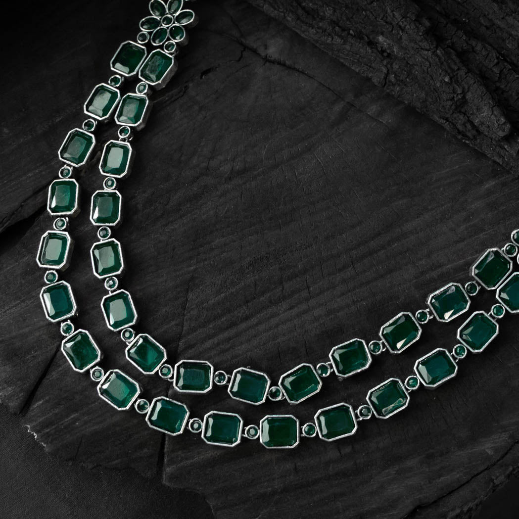 Green - saanjh bela double layered oxidised necklace set