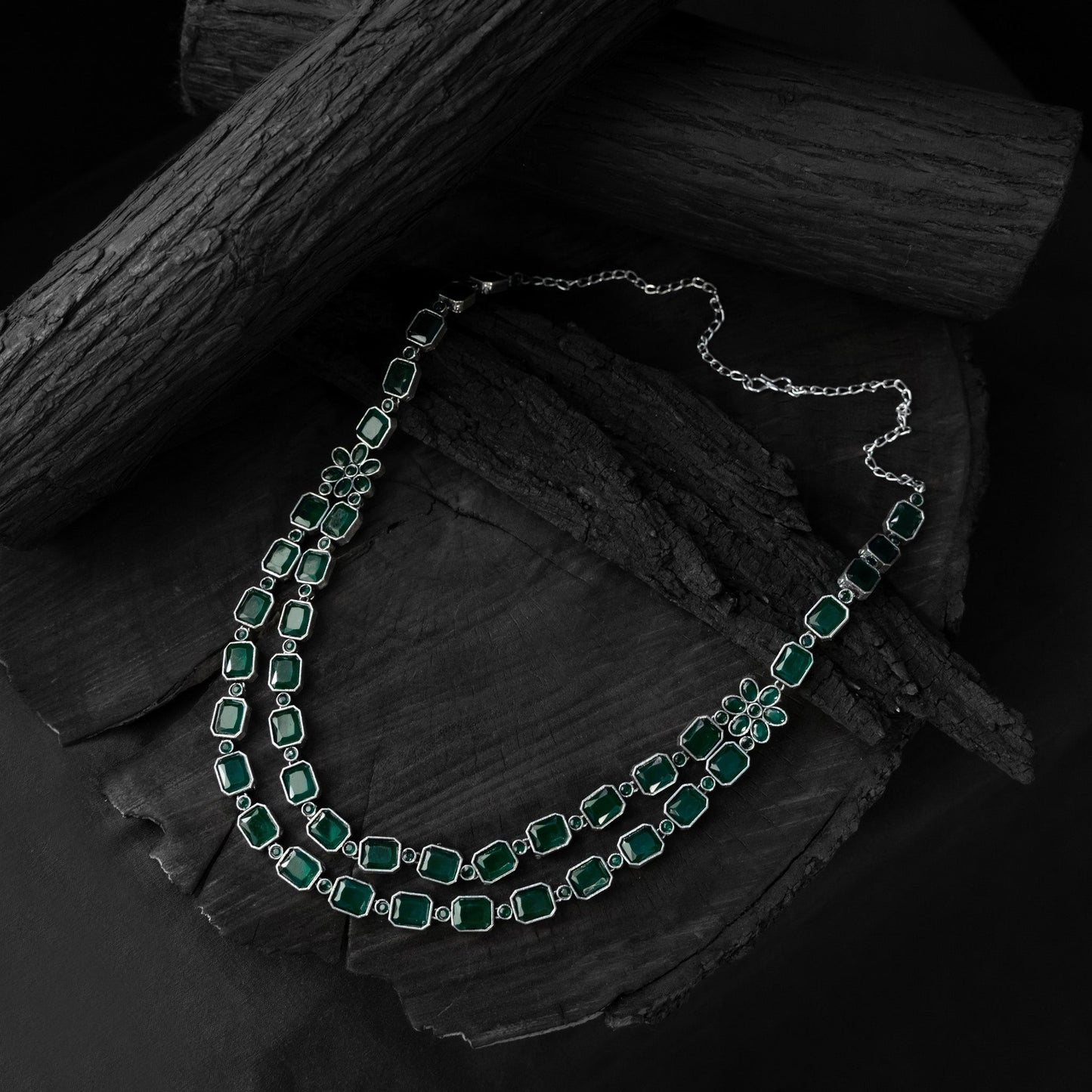 Green - saanjh bela double layered oxidised necklace set