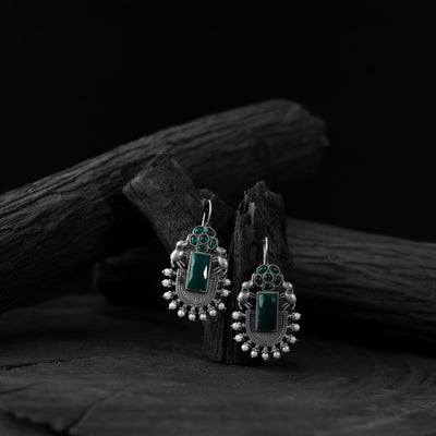 Green - saanjh bela elephant flower oxidised earrings