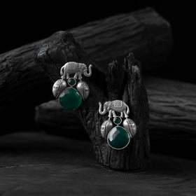 Green - saanjh bela elephant & leaves oxidised earrings