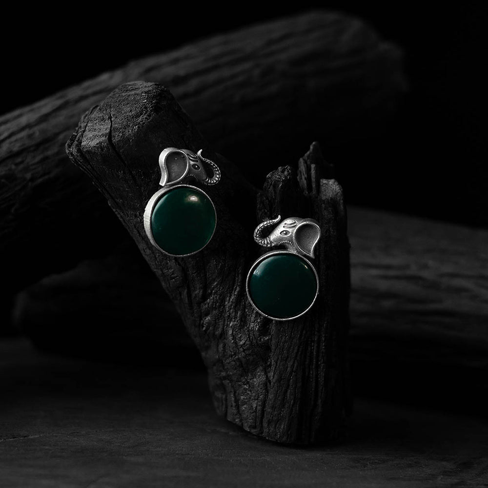 Green - saanjh bela elephant motif oxidised earrings