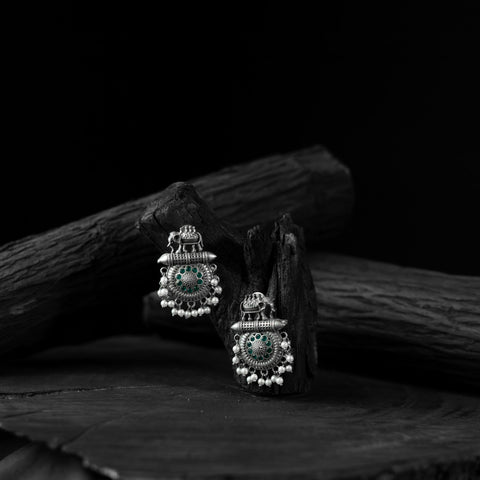 Green - saanjh bela elephant motif oxidised earrings