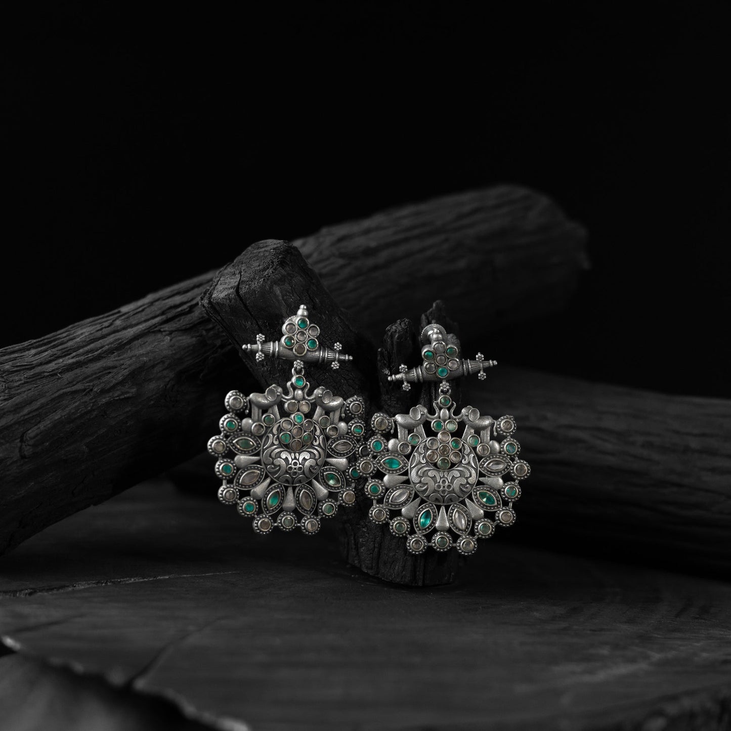 Green - saanjh bela elephant oxidised earrings - handcrafted