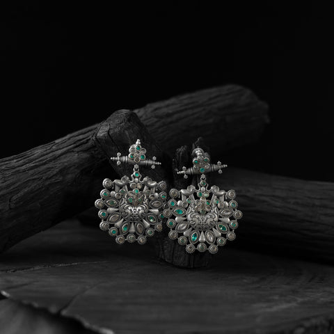 Green - saanjh bela elephant oxidised earrings - handcrafted