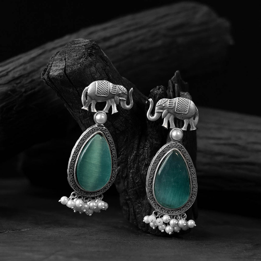 Green - saanjh bela elephant oxidised earrings - handcrafted