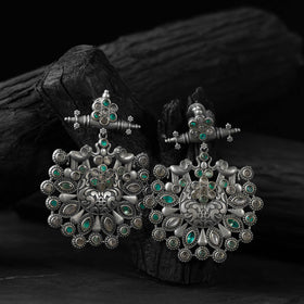 Green - saanjh bela elephant oxidised earrings - handcrafted