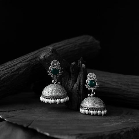 Green - saanjh bela flower & leaves oxidised jhumka