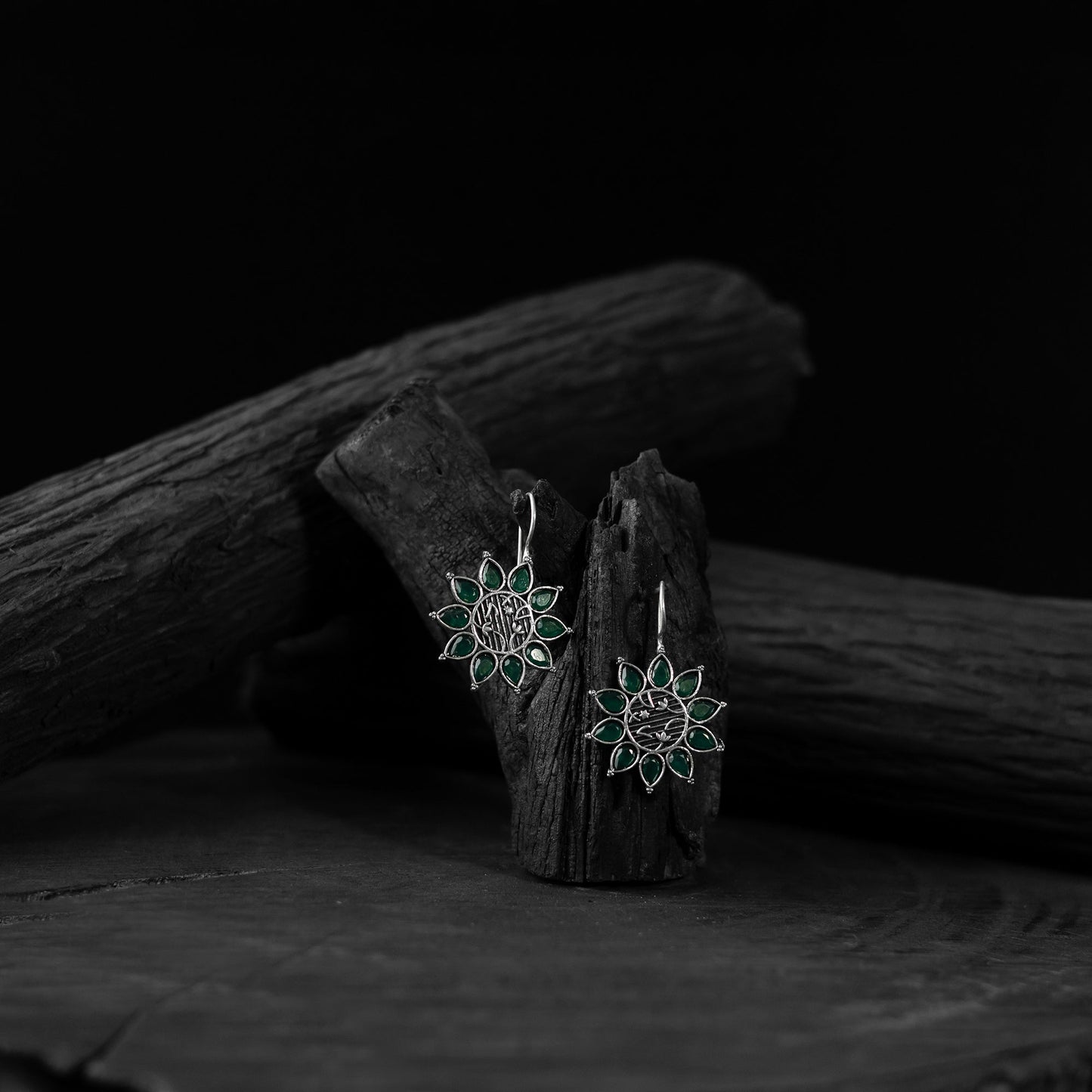 Green - saanjh bela flower oxidised drop earrings