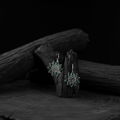 Green - saanjh bela flower oxidised drop earrings