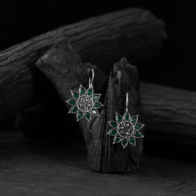 Green - saanjh bela flower oxidised drop earrings