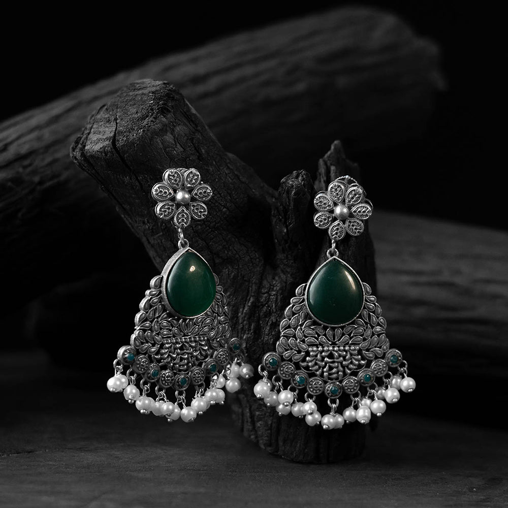 Green - saanjh bela flower oxidised earrings - handcrafted