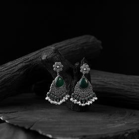 Green - saanjh bela flower oxidised earrings - handcrafted