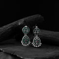 Green - saanjh bela flower peacock oxidised earrings