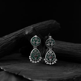 Green - saanjh bela flower peacock oxidised earrings