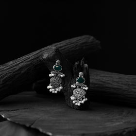 Green - saanjh bela heart oxidised earrings - handcrafted