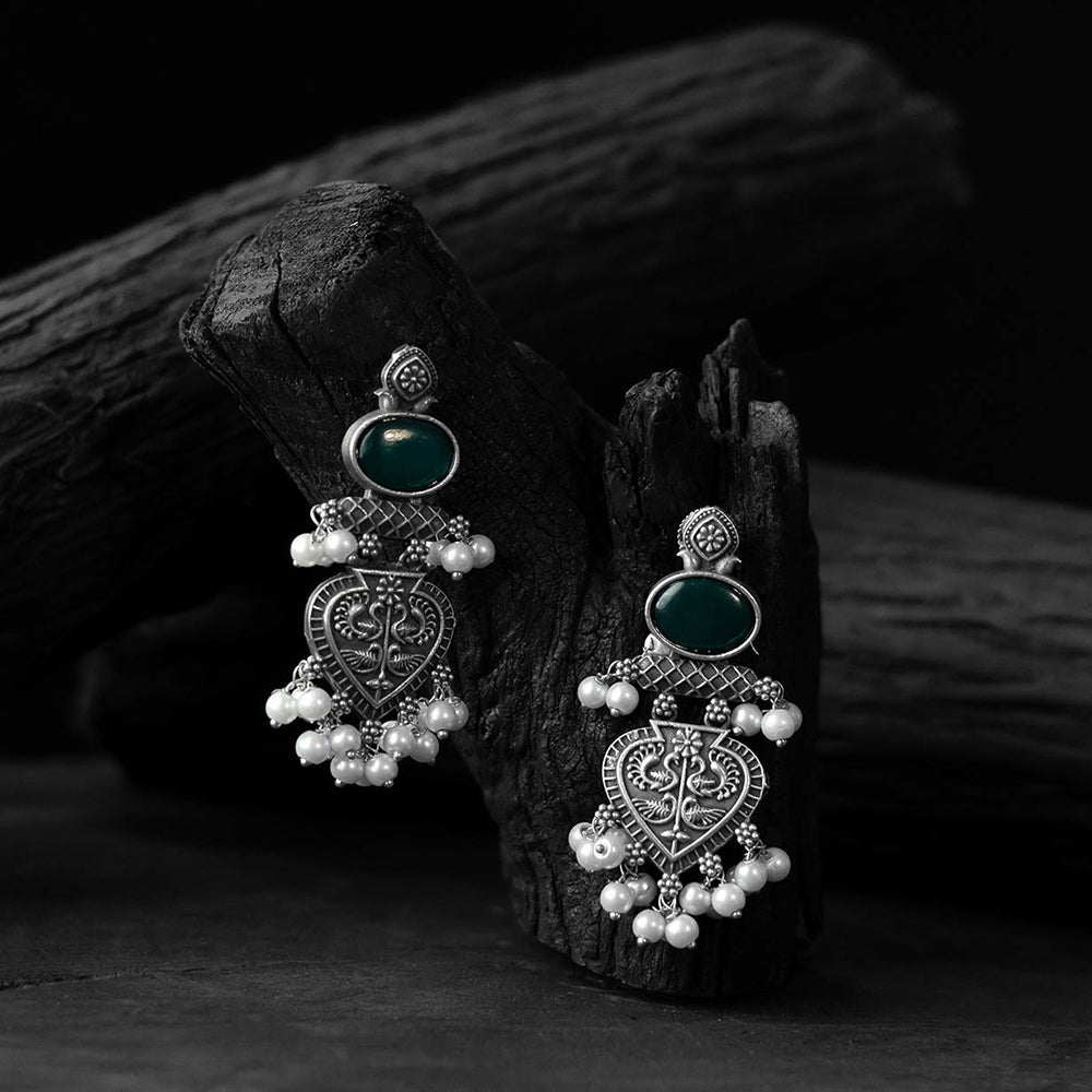 Green - saanjh bela heart oxidised earrings - handcrafted