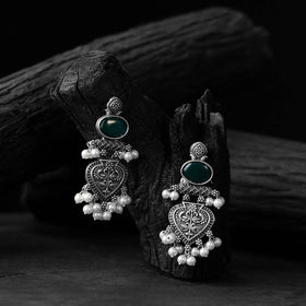 Green - saanjh bela heart oxidised earrings - handcrafted