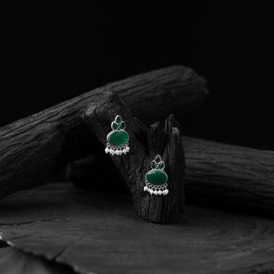 Green - saanjh bela leaf motif oxidised earrings