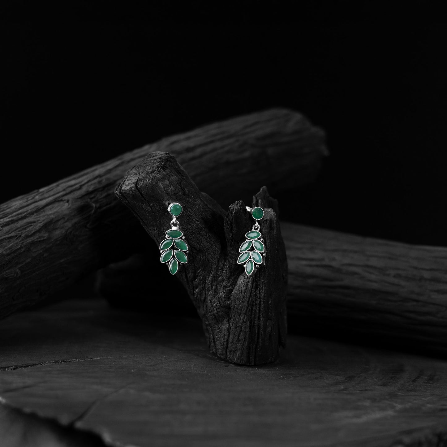 Green - saanjh bela leaf oxidised drop earrings