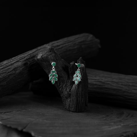 Green - saanjh bela leaf oxidised drop earrings