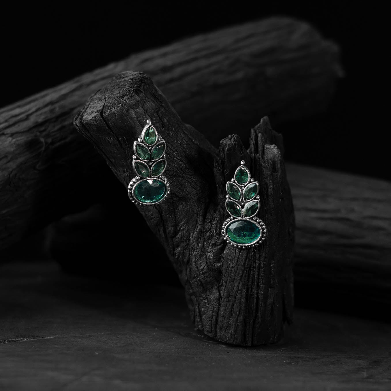 Green - saanjh bela leaf oxidised drop earrings