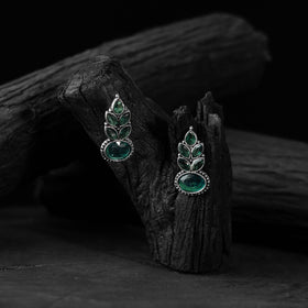 Green - saanjh bela leaf oxidised drop earrings