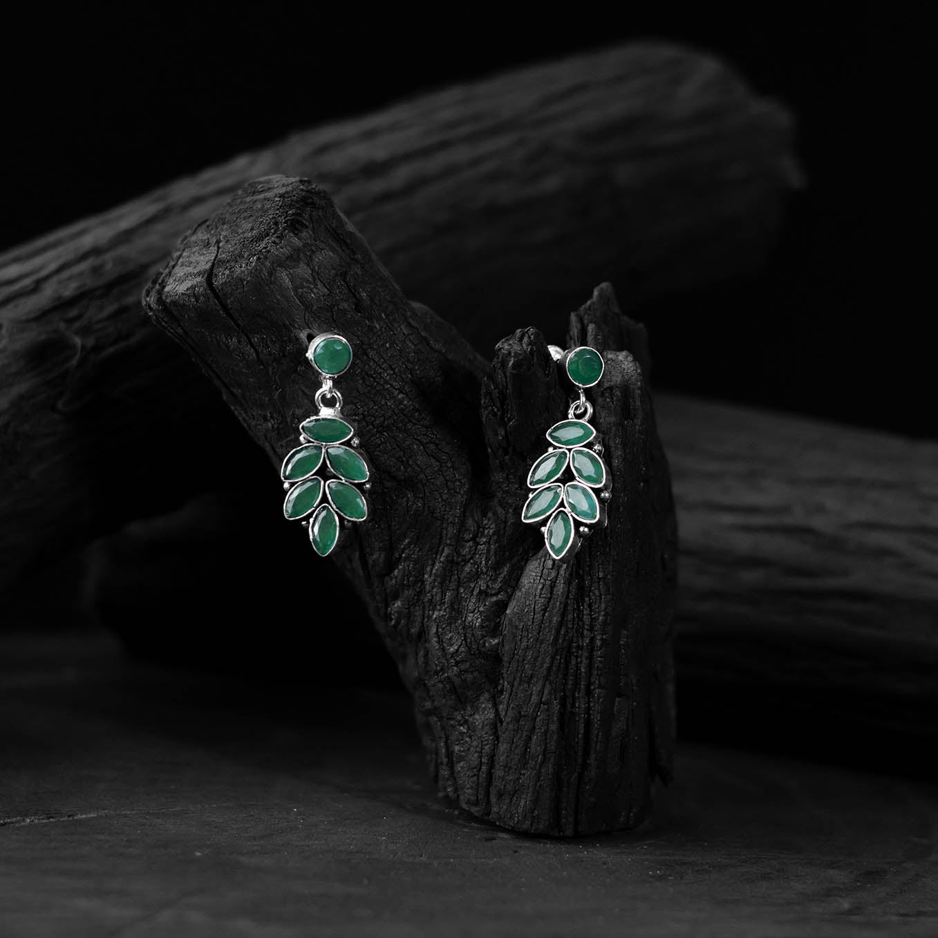 Green - saanjh bela leaf oxidised drop earrings