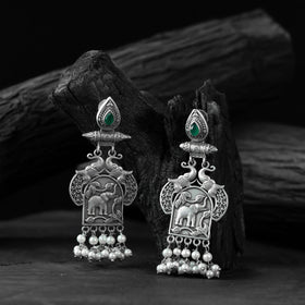 Green - saanjh bela leaves & elephant oxidised earrings
