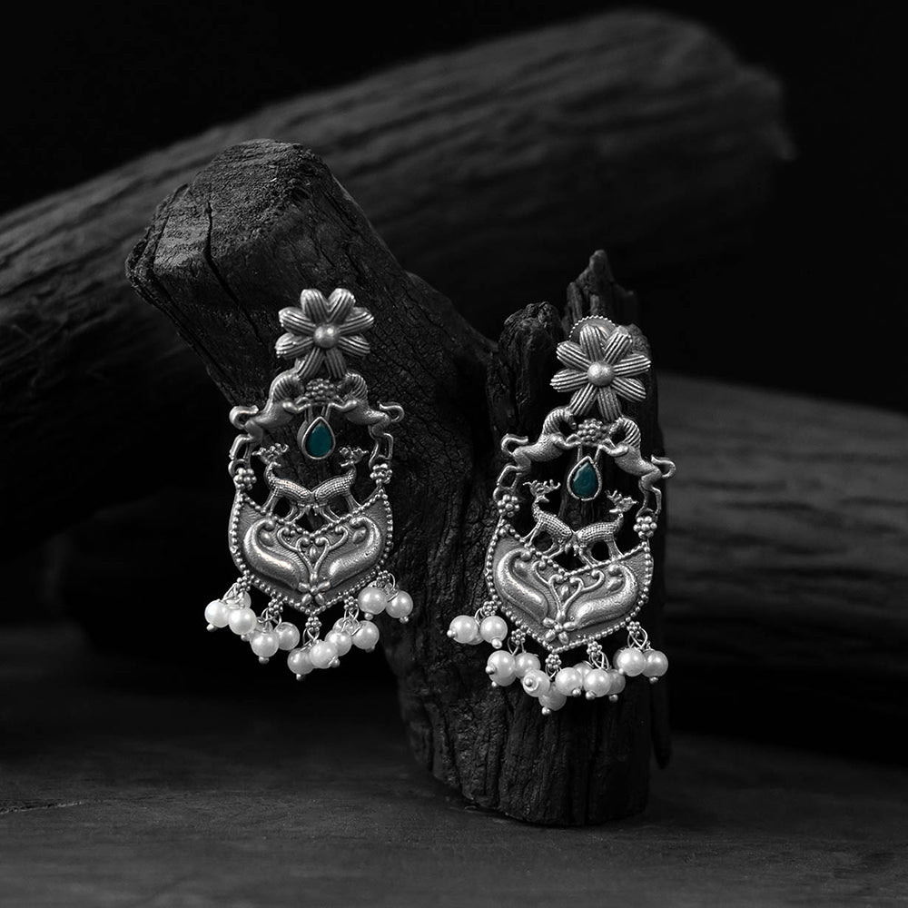 Green - saanjh bela lion motifs oxidised earrings