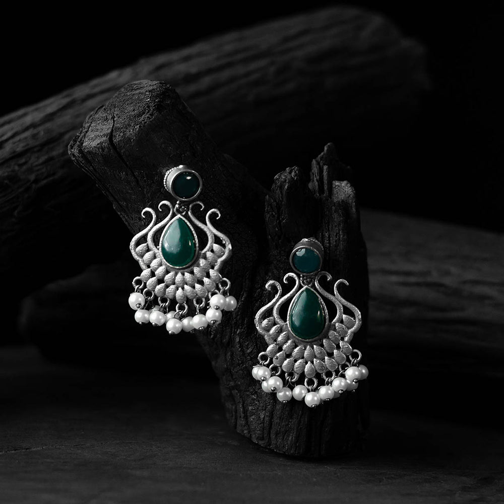 Green - saanjh bela lotus oxidised earrings - handcrafted
