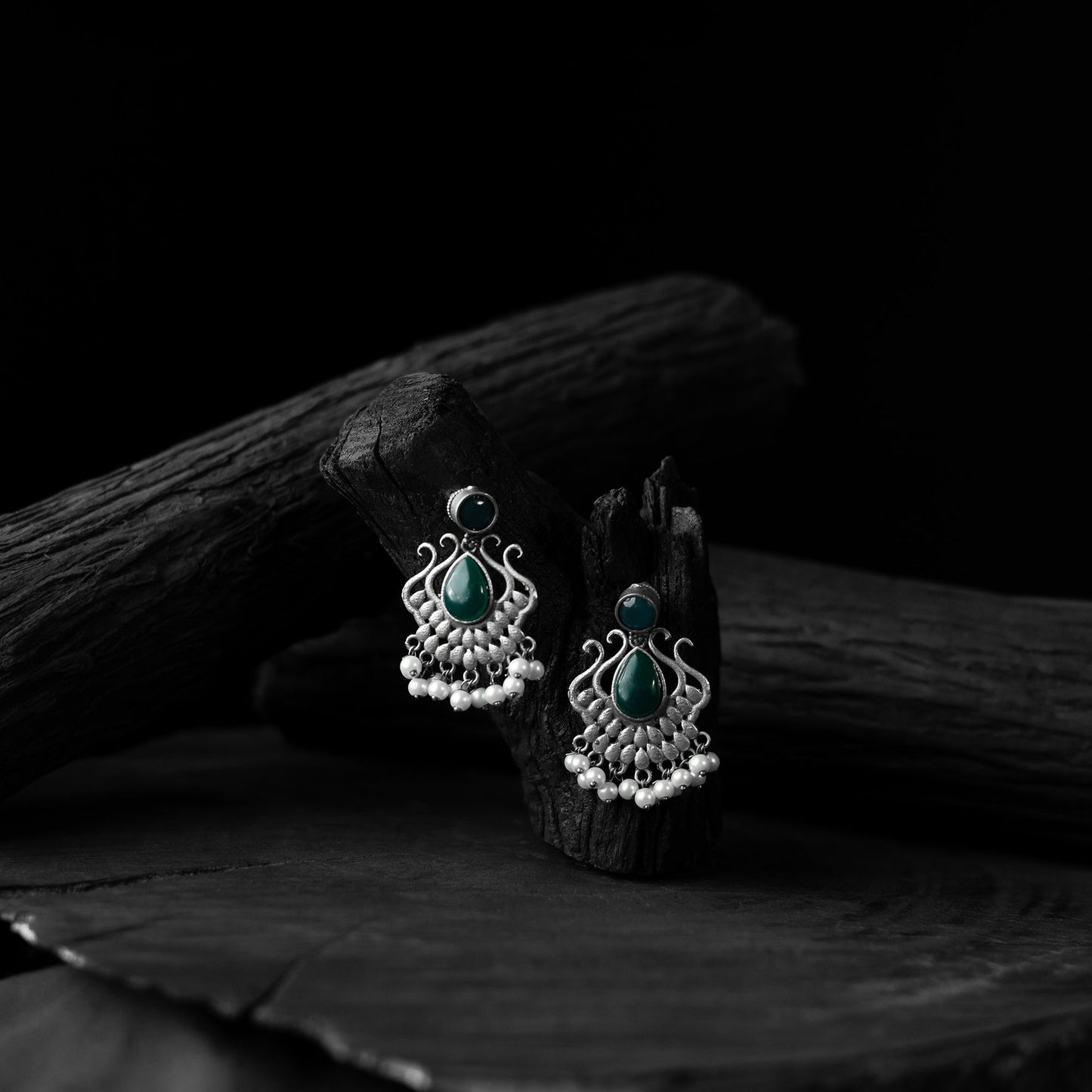 Green - saanjh bela lotus oxidised earrings - handcrafted