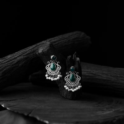 Green - saanjh bela lotus oxidised earrings - handcrafted