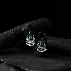 Green - saanjh bela lotus oxidised earrings - handcrafted
