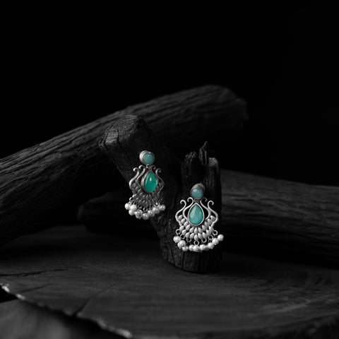 Green - saanjh bela lotus oxidised earrings - handcrafted