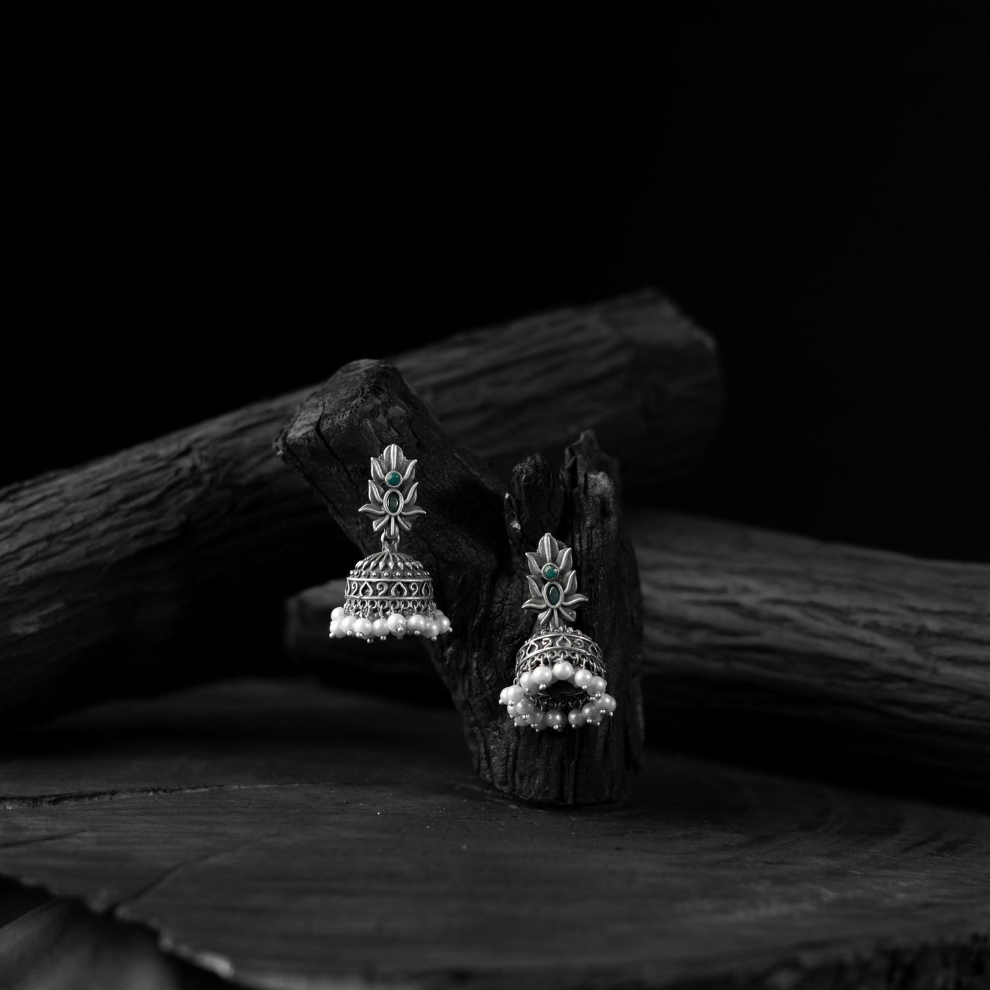 Green - saanjh bela lotus oxidised jhumka earrings