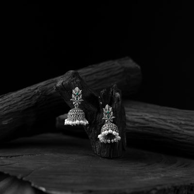 Green - saanjh bela lotus oxidised jhumka earrings