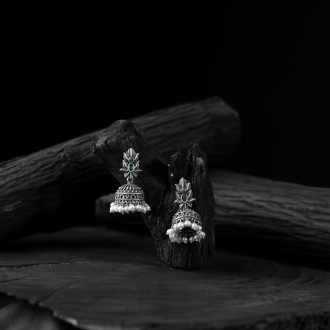 Green - saanjh bela lotus oxidised jhumka earrings