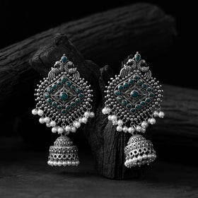 Green - saanjh bela mayur oxidised jhumka earrings
