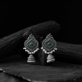 Green - saanjh bela mayur oxidised jhumka earrings