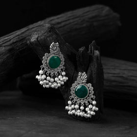 Green - saanjh bela mayura oxidised earrings - handcrafted