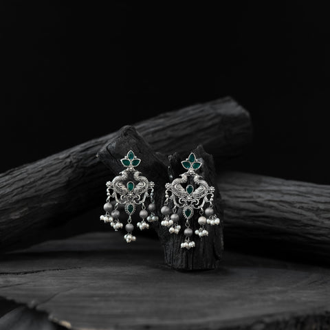Green - saanjh bela mayura oxidised earrings - handcrafted