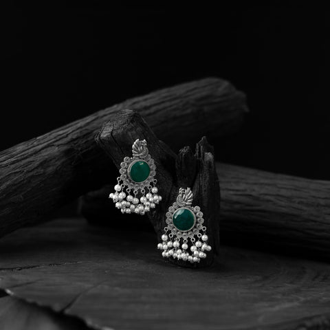 Green - saanjh bela mayura oxidised earrings - handcrafted